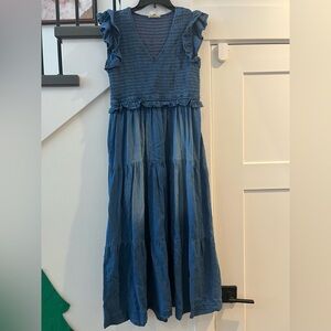 Elan Navy/Denim Ruffled Dress